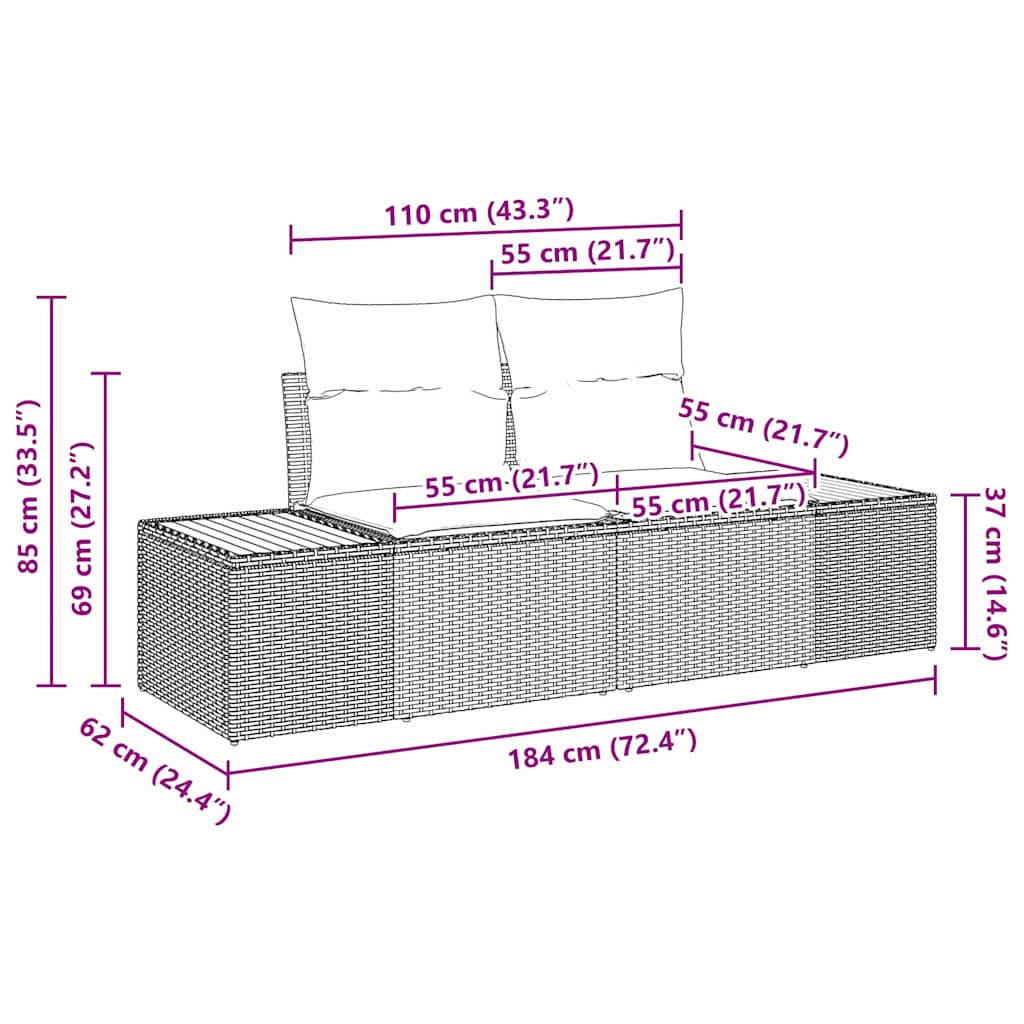 Garten-Sofa-Set mit Kissen 3 pcs Schwarz und Creme Poly Rattan